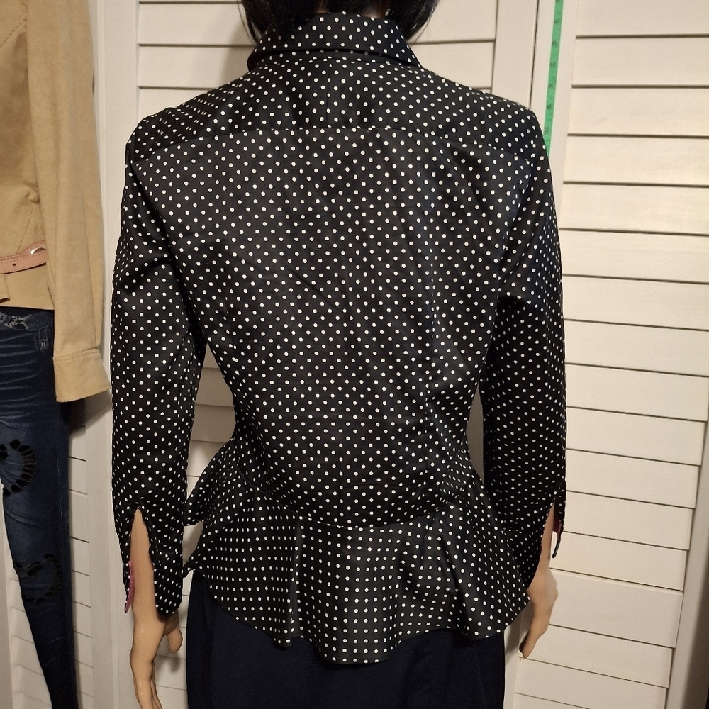 Ralph Lauren Polka Dot Peplum Blouse ruffled Black and White Sz S - Picture 3 of 5